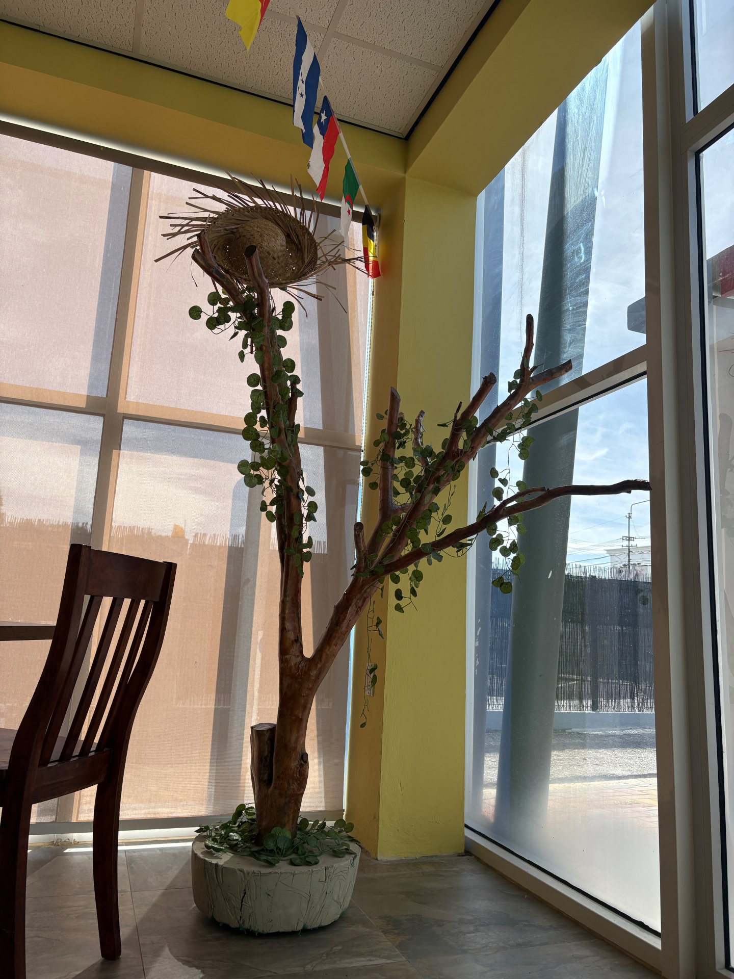 Decorative tree in dining area